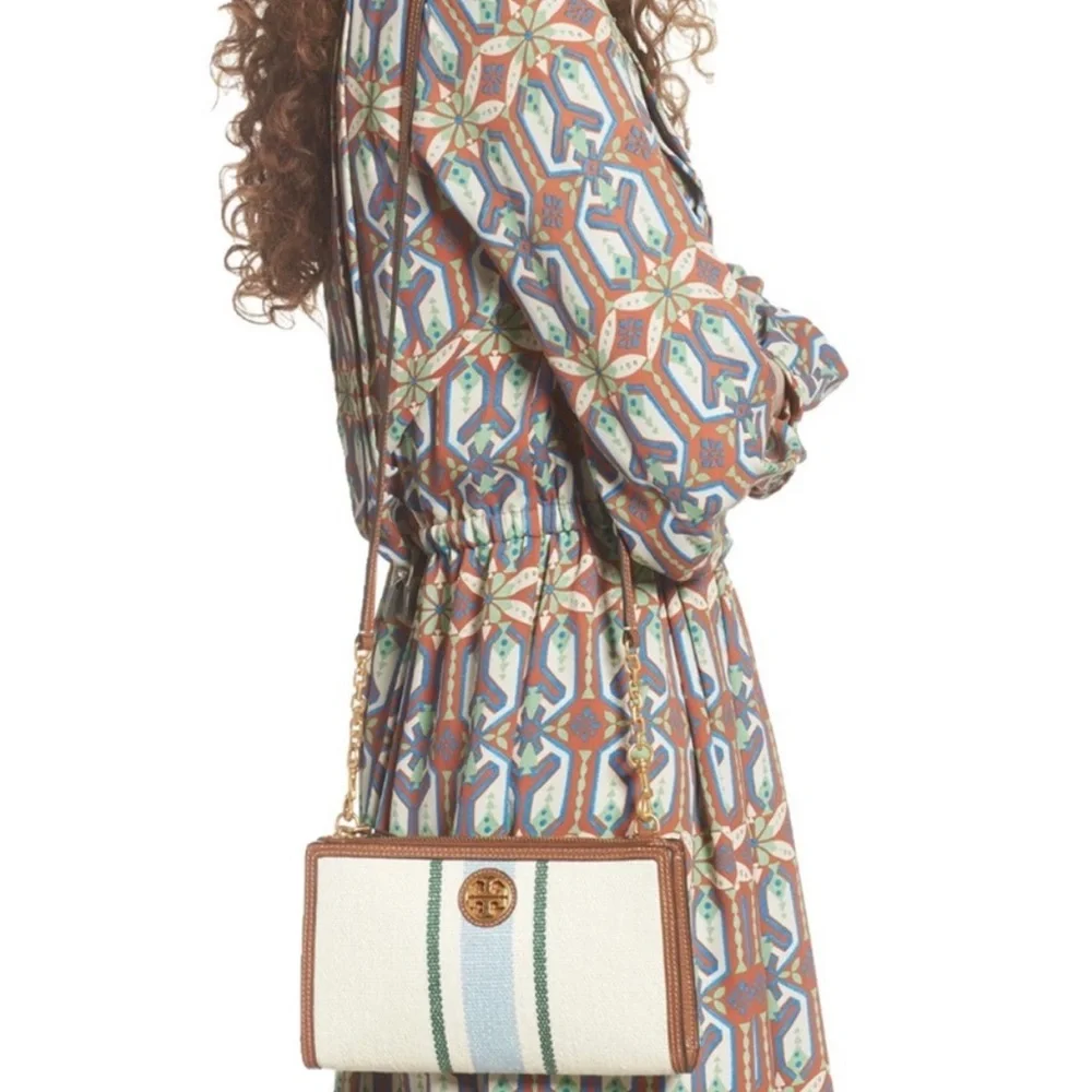 NEW! NIB! Tory Burch Carson Striped Crossbody Bag- Natural/icicle Carson - Picture 3 of 7